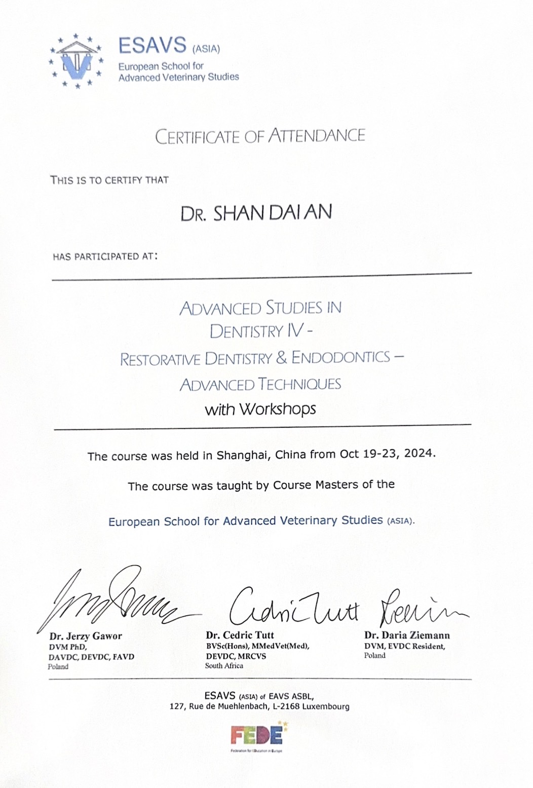 ESAVS歐洲高級獸醫學院牙科認證-4